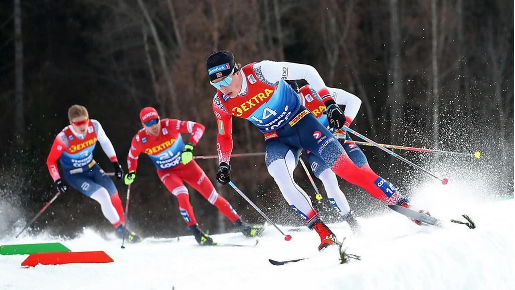 Harald Östberg Amundsen vauhdissa vuodenvaihteessa Tour de Skillä. Hän sijoittui Tourin kokonaiskilpailussa yhdeksänneksi.