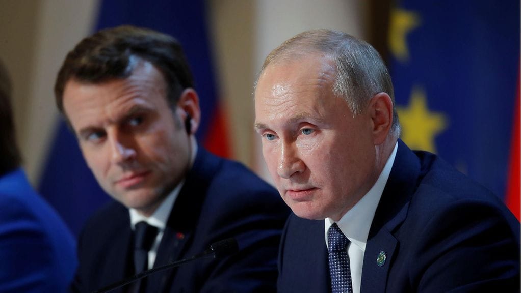 Ranskan Macron ja Venäjän Putin joulukuussa 2019.