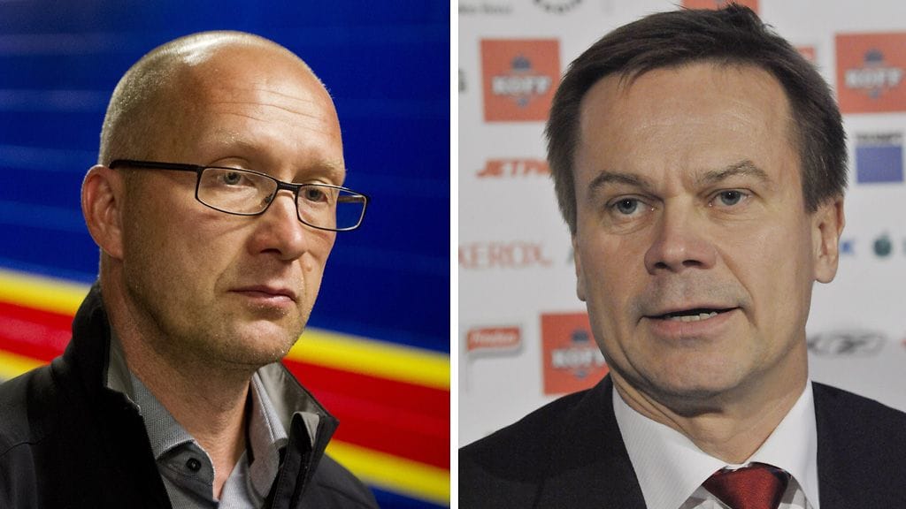 Jokerien Jarmo Kekäläinen ja HIFK:n Jukka Valtanen.