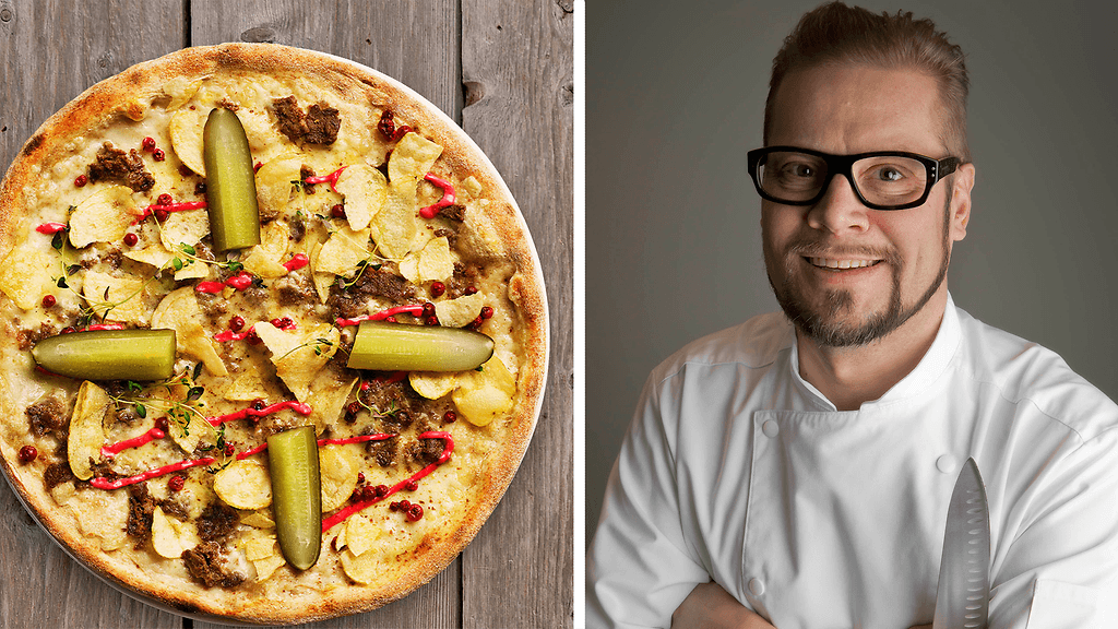 Risto Mikkolan ideoima poronkäristyspizza sisältää poronkäristyksen lisäksi Koskenlaskija-kastiketta, puolukkamajoneesia, kuivattua puolukkaa, perunalastuja, suolakurkkua, timjaminversoa ja poropölyä.