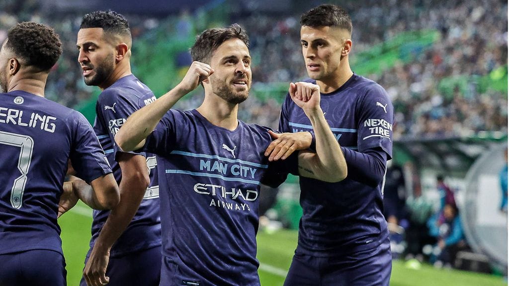 Bernardo Silva mätti Manchester Citylle kaksi maalia Sportingia vastaan.