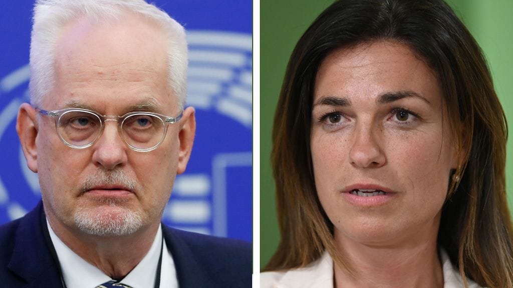 Europarlamentaarikko Petri Sarvamaa (kok.) ja Unkarin oikeusministeri Judit Varga.