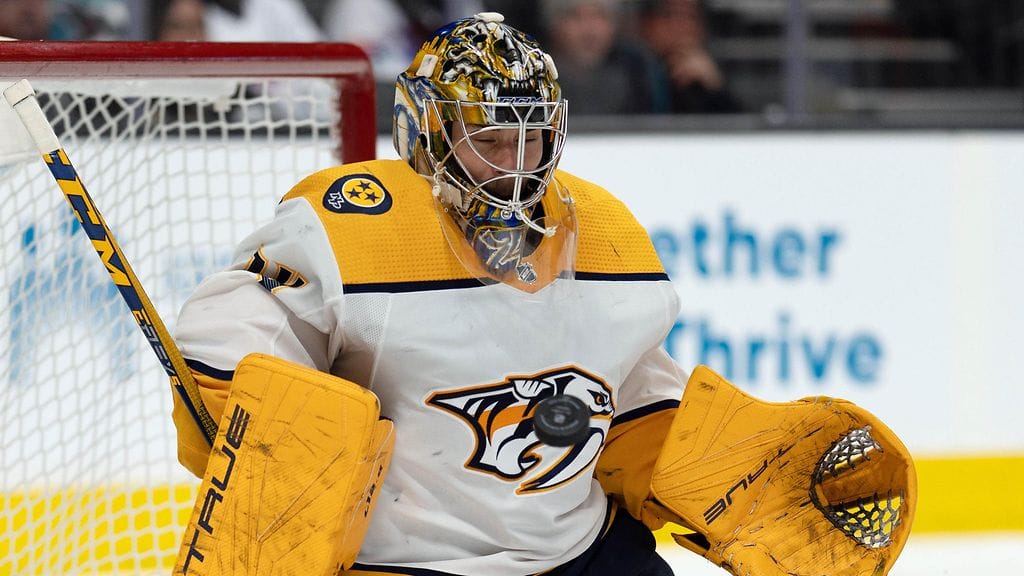 Juuse Saros piti 20 torjunnallaan Nashville Predatorsin maalin puhtaana 8–0-murskavoitossa San Jose Sharksia vastaan.