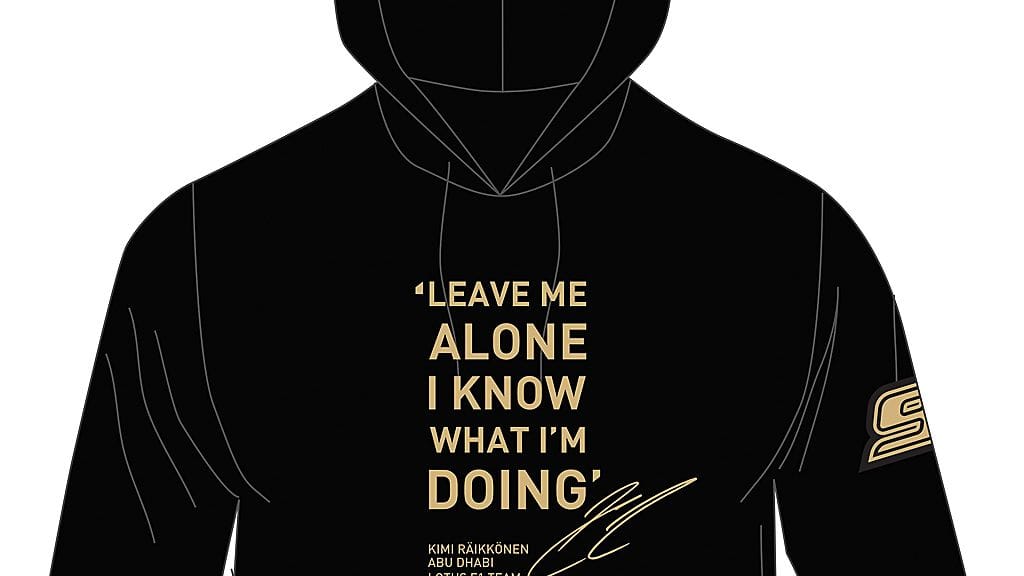 Kimi Räikkösen "Leave me alone..." -huppari näyttää tältä.
