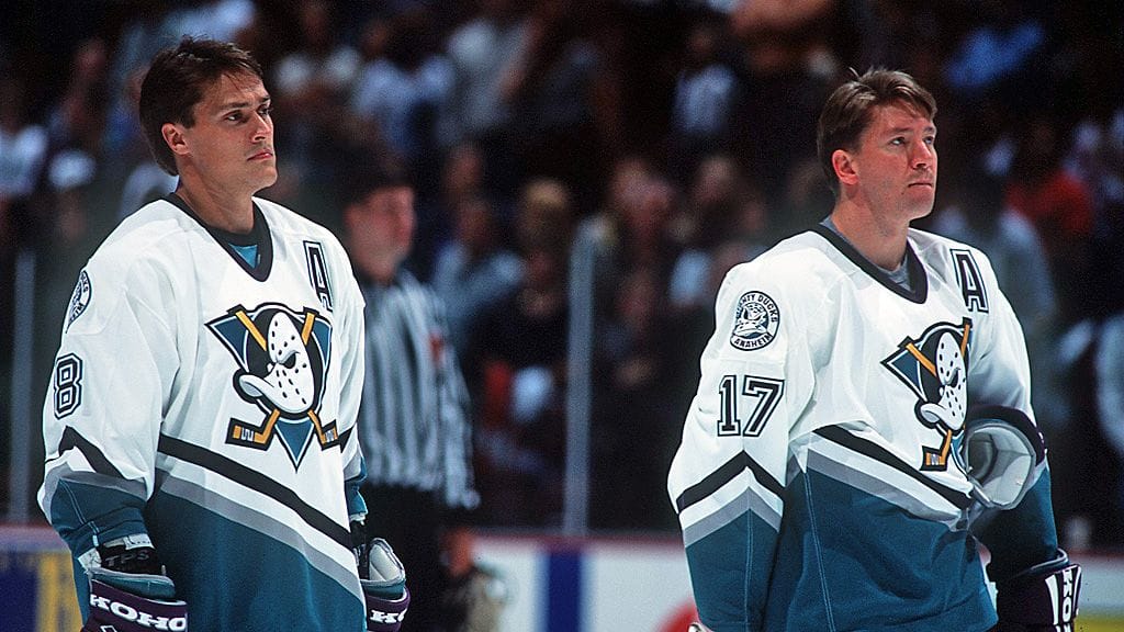 Teemu Selänne ja Jari Kurri Anaheimin paidassa syksyllä 1996.