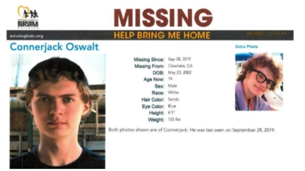 Kadonneen Connerjack Oswaltin tiedot National Center for Missing and Exploited -sivustolla. Kuvakaappaus USA Todayn sivuilta.