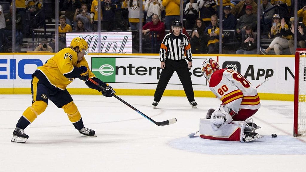 Mikael Granlundin maali ratkaisi voiton Nashville Predatorsille voittomaalikilpailussa Calgary Flamesia vastaan.