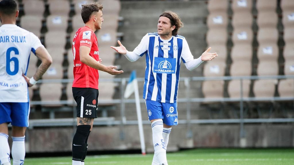 Interin Rodrigo Arciero ja HJK:n Perparim Hetemaj kävivät sananvaihtoa lauantain Veikkausliiga-ottelussa.