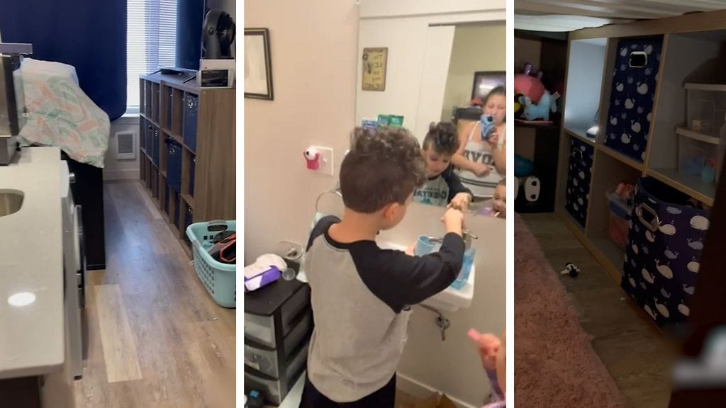 Perhe asuu 22 neliön miniasunnossa.