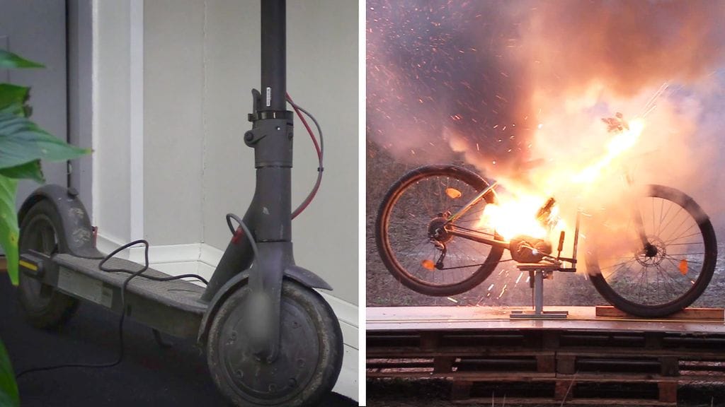 Näin roihuaa sähköskuutin ja -pyörän akkupalo