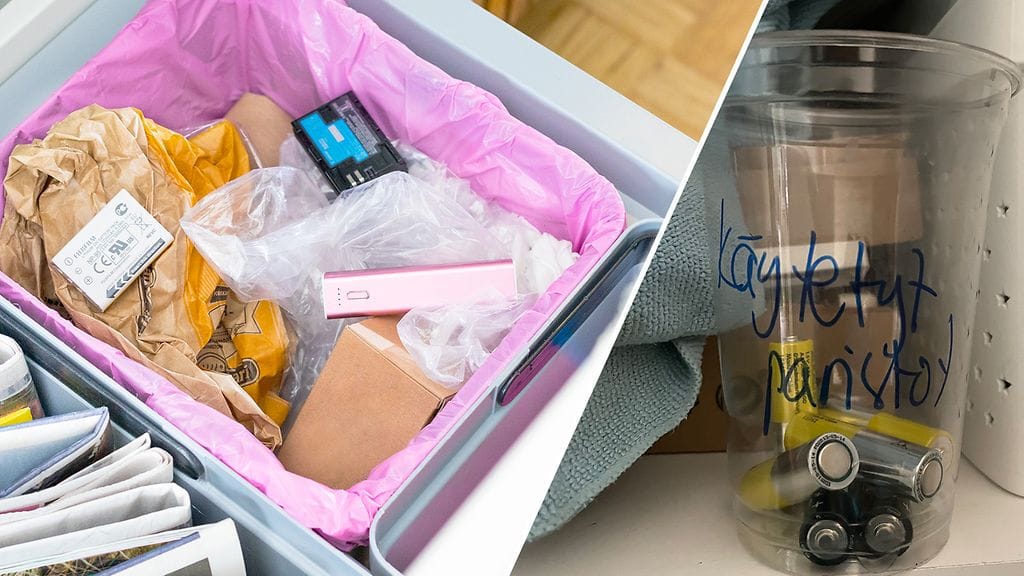 Älä heitä käytettyjä paristoja sekajätteeseen. Tyypillinen vaaratilanne syntyy myös silloin, kun käytöstä poistettuja akkuja ja paristoja jemmataan kotona epämääräisissä kasoissa teippaamatta virtanapoja.