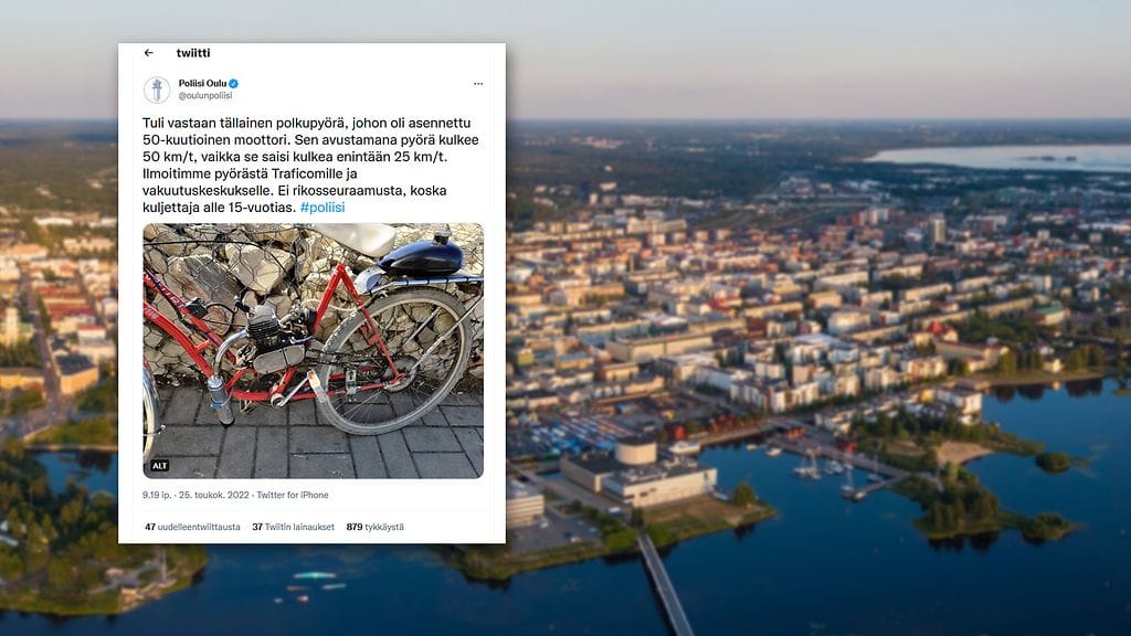 Oulun poliisi tviittasi viritetystä polkupyörästä keskiviikkona 25.5.