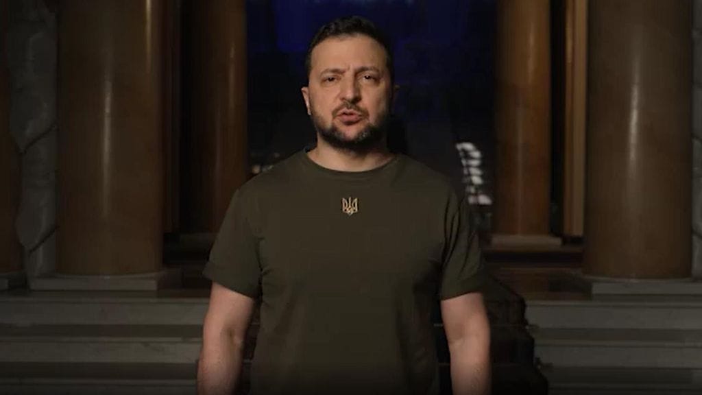 Kuvakaappaus Zelenskyin julkaisemasta puheesta.