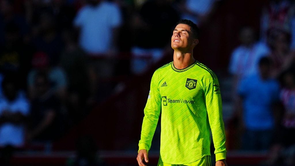 Cristiano Ronaldo oli tuskissaan, kun peli ei kulkenut Brentfordia vastaan.