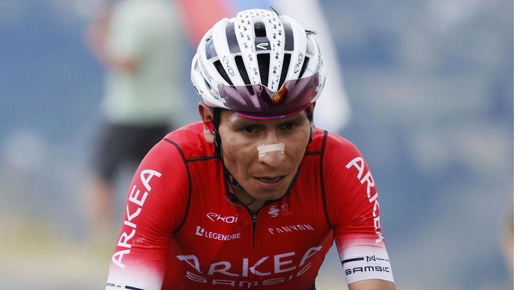 Nairo Quintana vauhdissa Ranskan ympäriajossa 13. heinäkuuta, jolloin hän antoi toisen tramadolia sisältäneen näytteensä.