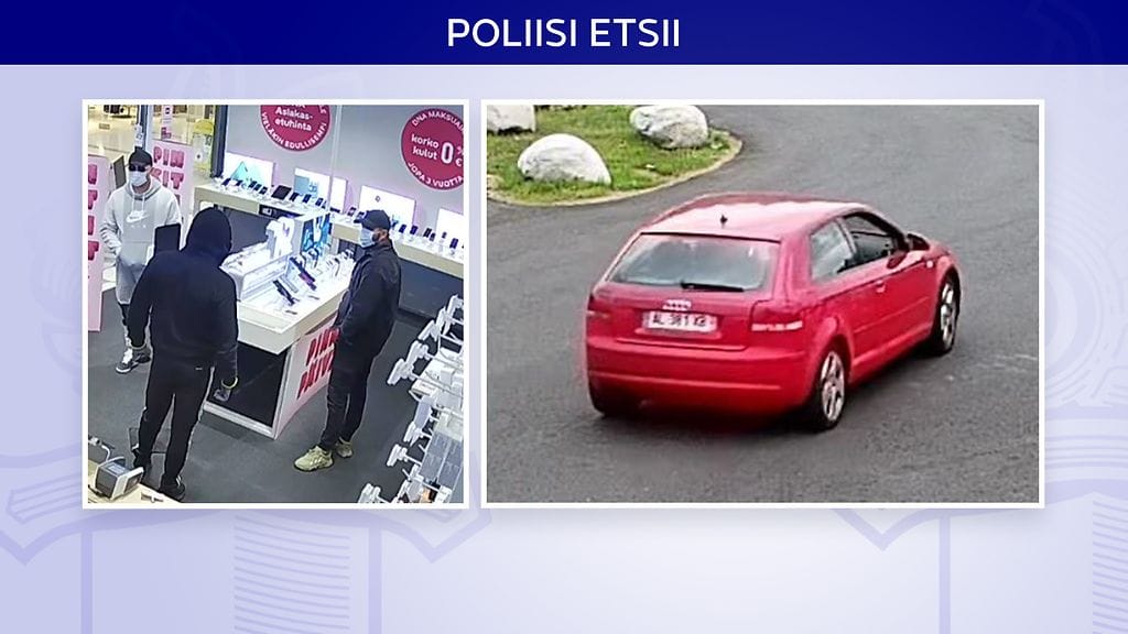 Poliisin julkaisemat kuvat epäillyistä ja heidän autostaan.