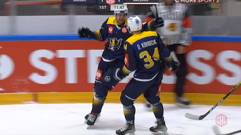 Niko Huuhtanen taituroi Jukurit 2–1-johtoon Aalborg Piratesia vastaan.