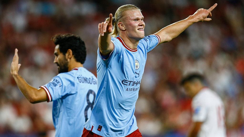 Erling Haaland teki Manchester Citylle kaksi maalia Sevillan vieraana.