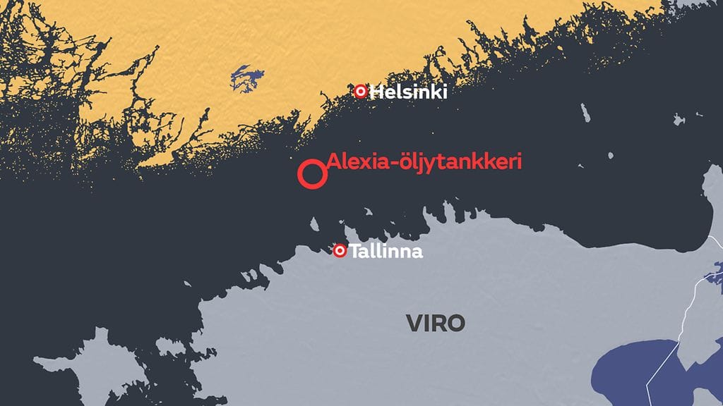 Öljytankkeri on vajaan parinkymmenen kilometrin päässä Porkkalasta etelään.