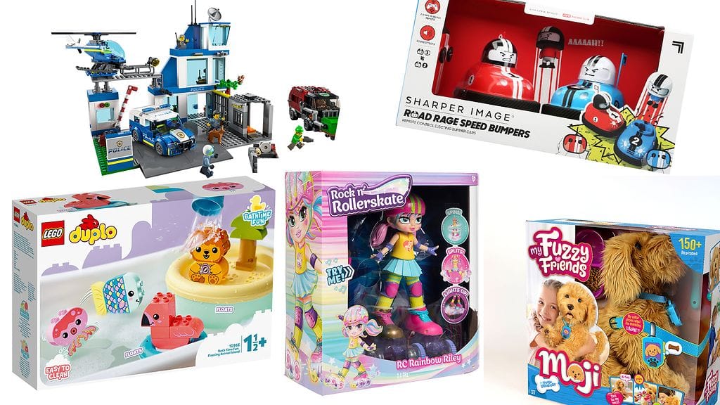 Vuoden lelut 2022: Poliisiasema – Oy Suomen LEGO Ab, Hauskoihin kylpyhetkiin: kelluva eläinsaari – Oy Suomen LEGO Ab, Rock N Rollerskate Rainbow Riley – Markkinointi Suomela Oy, Sharper Image RC Törmäilyautot – Proxy A/S sekä My Fuzzy Friends Moji Labradoodle – Toyrock Oy.