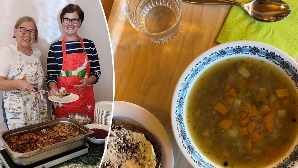 Arja ja Marja-Leena työskentelevät vapaaehtoisina, jotka kokkaavat joka maanantai Vartiokylässä euron kotiruokaa.