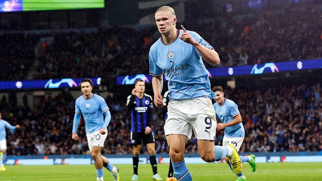 Manchester Cityn Erling Haaland iski kaksi maaliaan FC Kööpenhaminaa vastaan 32 minuutissa.