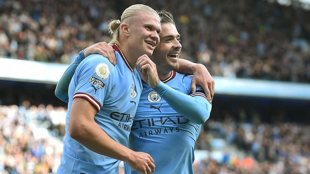 Erling Haaland ja Jack Grealish.