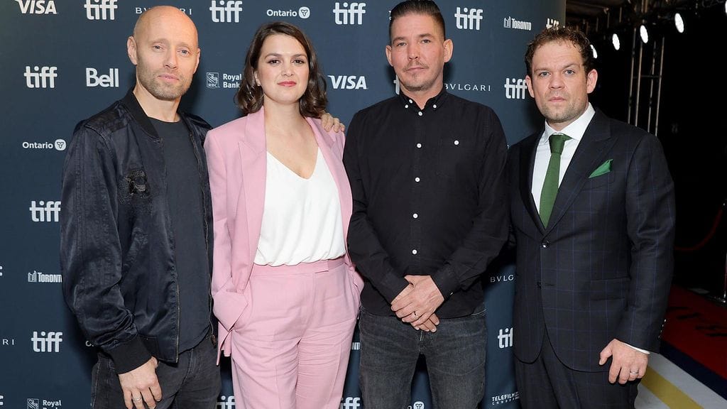 Näyttelijät Aksel Hennie ja Mimosa Willamo, ohjaaja Jalmari Helander ja näyttelijä Jack Doolan osallistuivat Sisu-elokuvan ensi-iltaan Toronton elokuvajuhlilla syyskuussa.