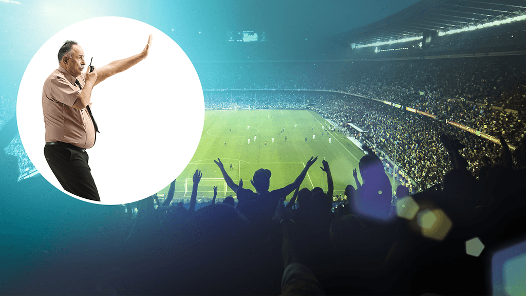 Vartijat yrittivät saada liputta stadionille tulleen naisen kiinni.