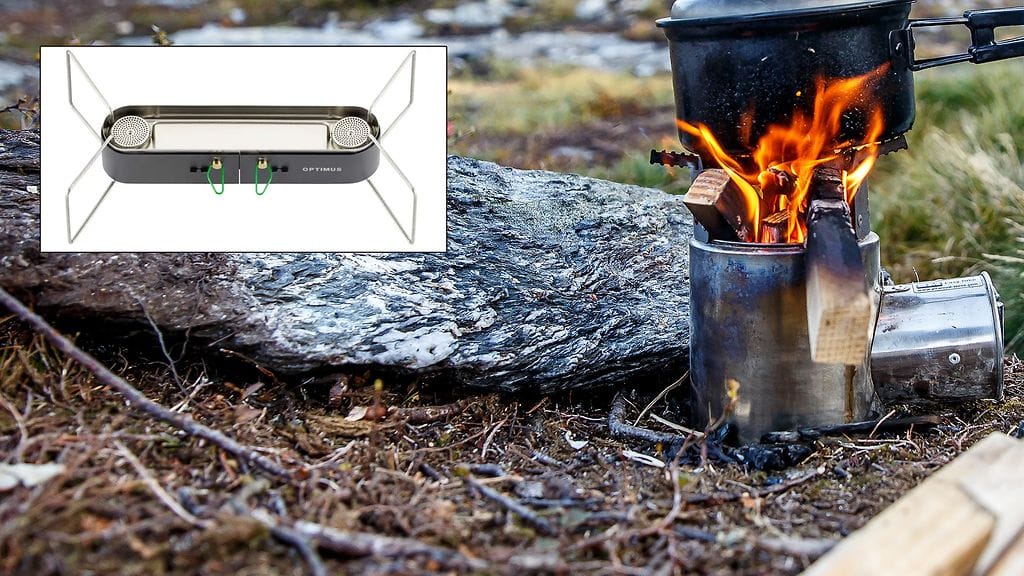 Pienessä kuvassa takaisinvedettävä Optimus Gemini -kaasupoltin. Taustalla kuvituskuva.