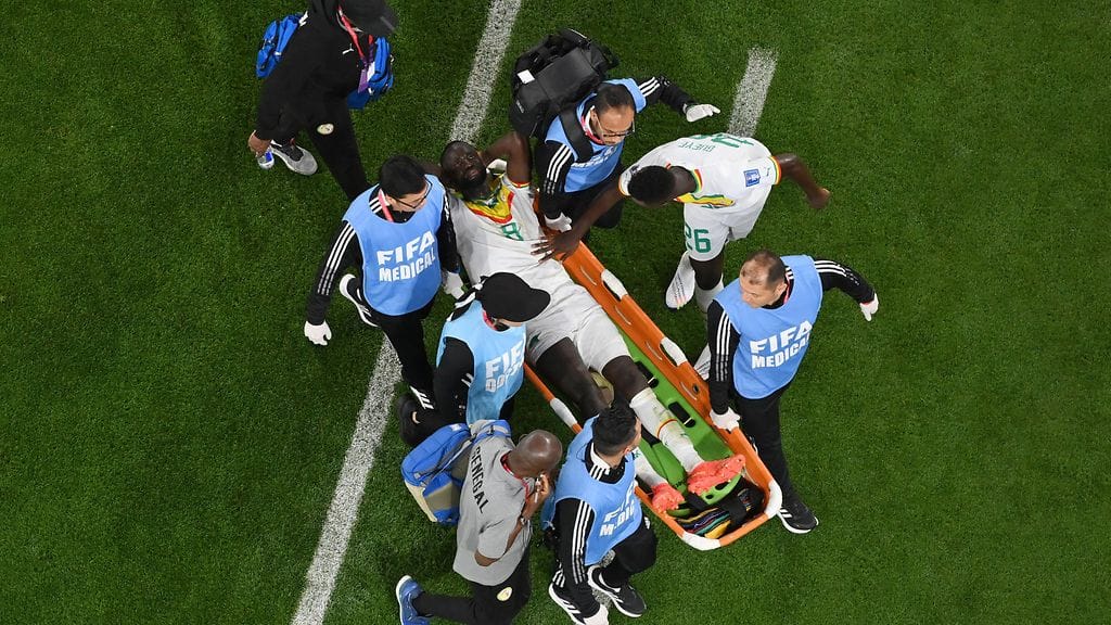 Senegalin Cheikhou Kouyate koki kovia Hollanti-ottelussa.