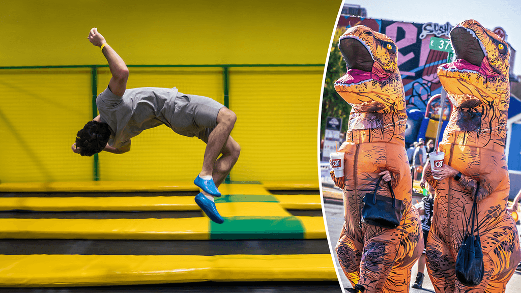 Volttien tekeminen ilmatäytteisessä asussa näyttää juuri niin vaikealta ja hulvattomalta kuin se kuulostaakin.