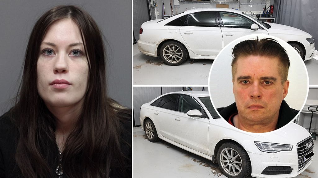 Kuvassa vasemmalla Katja Miinalainen, jonka Moringin epäillään tappaneen viime elokuussa. Kuvassa oikealla Moring ja valkoinen Audi, jonka liikkeistä poliisi pyytää havaintoja.