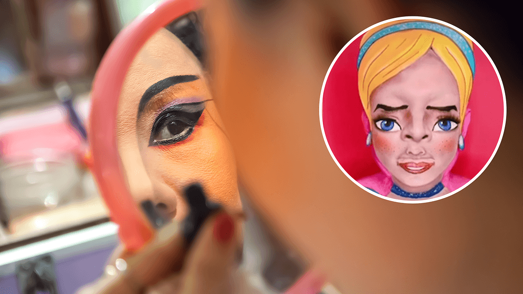 Brasilialainen meikkitaiteilija Randersson Vieira meikkaa itsensä Disney-prinsessoiksi.