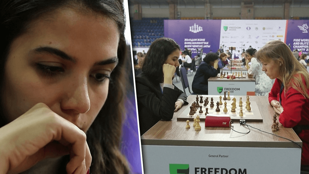 Iranilainen shakinpelaaja Sarasadat Khademalsharieh ei peittänyt hiuksiaan hijabilla pikashakin MM-kilpailuissa.