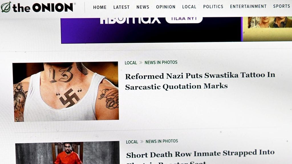 Huumorisivusto The Onionin uutisotsikoita olemattomista tapahtumista.