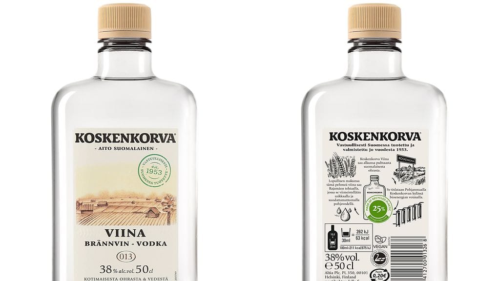 Kuva aidosta Koskenkorva Viina -pullosta.