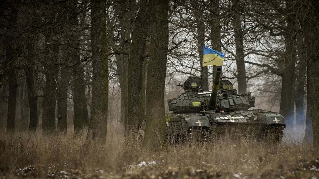 Ukrainan T-72-panssarivaunu tammikuussa Donetskin alueella.