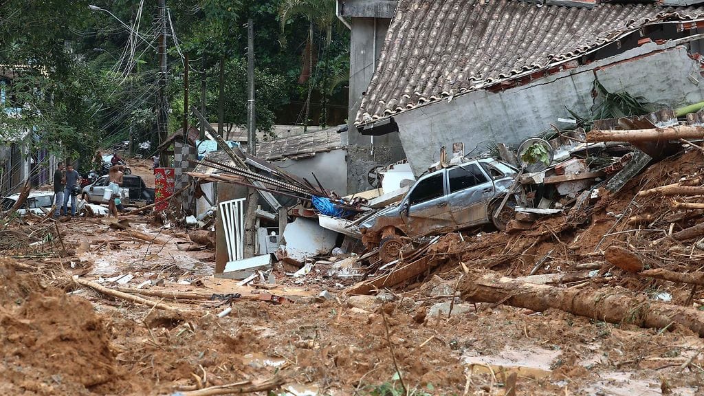 Rankkasateiden vahingoittama Juquehyn alue Sao Sebastiaon kaupungissa Sao Paulon osavaltion rannikolla Brasiliassa 20. helmikuuta 2023.
