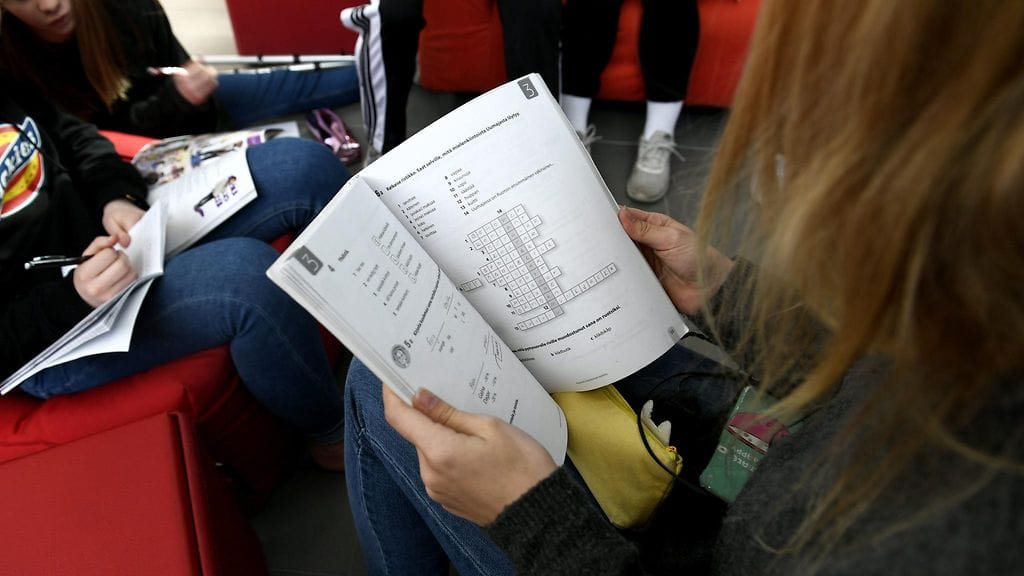 Karakallion koulun yläasteen oppilaita tekemässä ruotsin kielen tehtäviä koulun viherhuoneessa Espoossa 3. huhtikuuta 2019. Kuvituskuva.