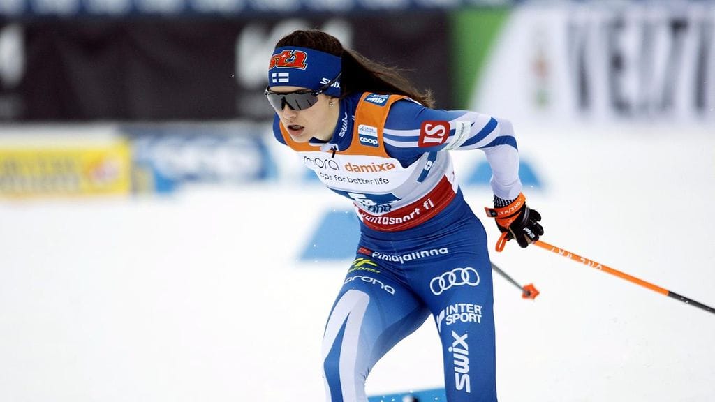 Jasmin Kähärä ankkuroi Suomen joukkueen neljäntenä maaliin pariviestissä Lahdessa.