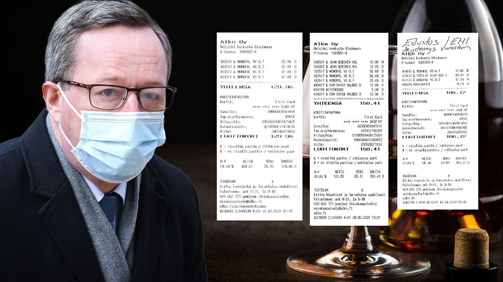 Mika Lintilän tilaamien edustusalkoholien laskut.