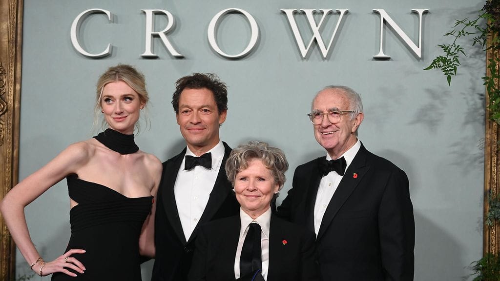 The Crown -sarja näyttelijöitä, joita nähdään kuudennella kaudella: Elizabeth Debicki, Dominic West, Imelda Staunton ja Jonathan Pryce.