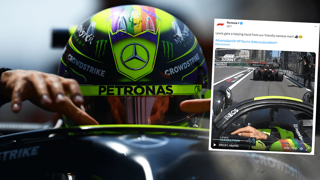 Kuvaaja auttoi Lewis Hamiltonia tiukassa paikassa Bakun sprinttikilpailussa.