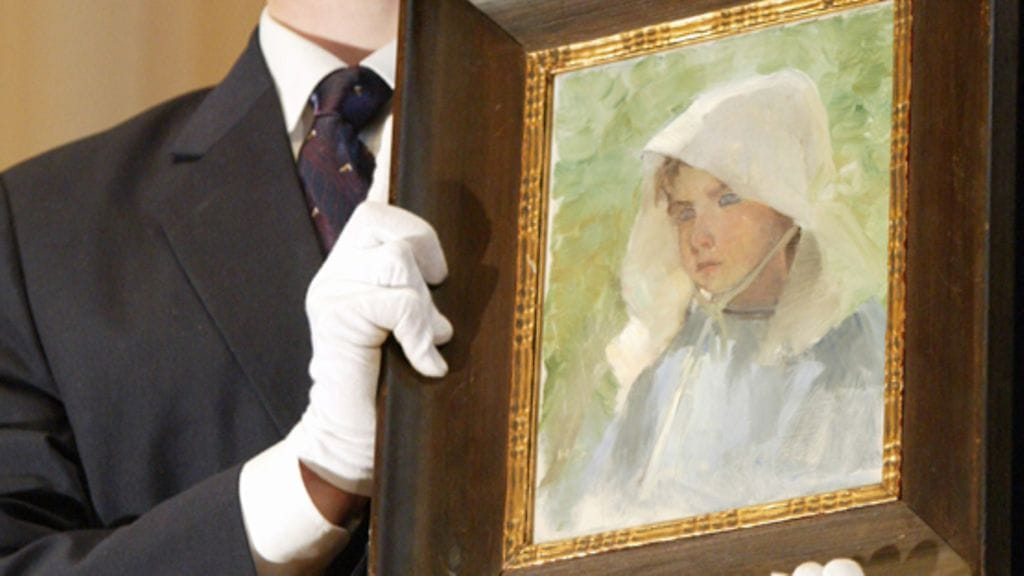 Schjerfbeckin teoksia myydään huutokaupassa hyvään hintaan. Tämä Tyttö hellehatussa -maalaus myytiin 290 000 eurolla. Sothebyn huutokaupassa Tanssiaiskengät-maalauksesta maksettiin peräti 3,9 miljoonaa euroa.