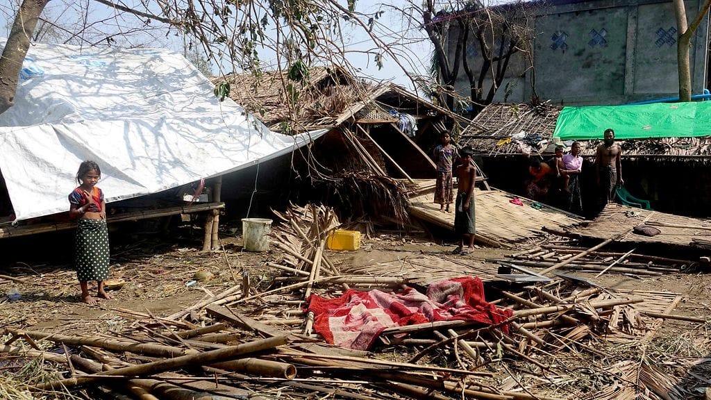 Tuhoutuneita rakennuksia Sittwessä, Rakhinen osavaltiossa Myanmarissa.