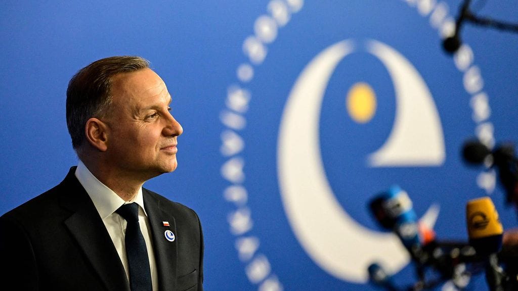 Puolan presidentti Andrzej Duda Euroopan neuvoston kokouksessa Reykjavikissa, Islannissa toukokuussa.