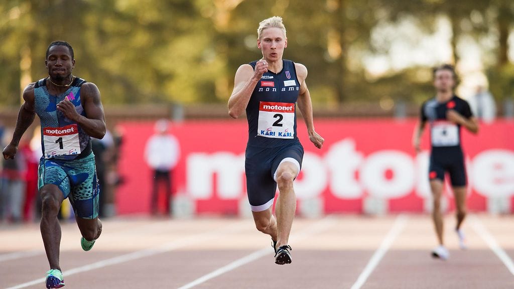 Samuli Samuelsson sivusi Suomen ennätystä sadalla metrillä.