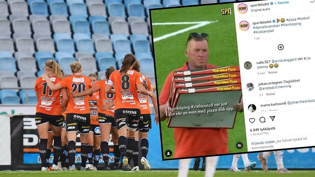 "Pizzalähetti" ilmestyi kentälle IFK Norrköpingin ja Kristianstadin välisessä ottelussa.