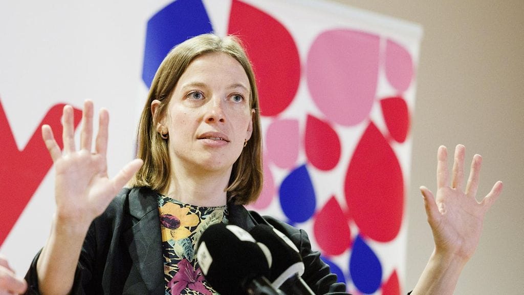 Vasemmiston puheenjohtaja Li Andersson toukokuussa.